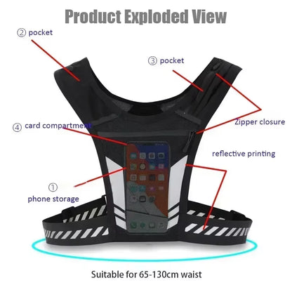 Reflective Running Backpack Universal Lightweight Sports Running Vest Mobile Phone Cards Bag for Jogging Fitness Men and Women